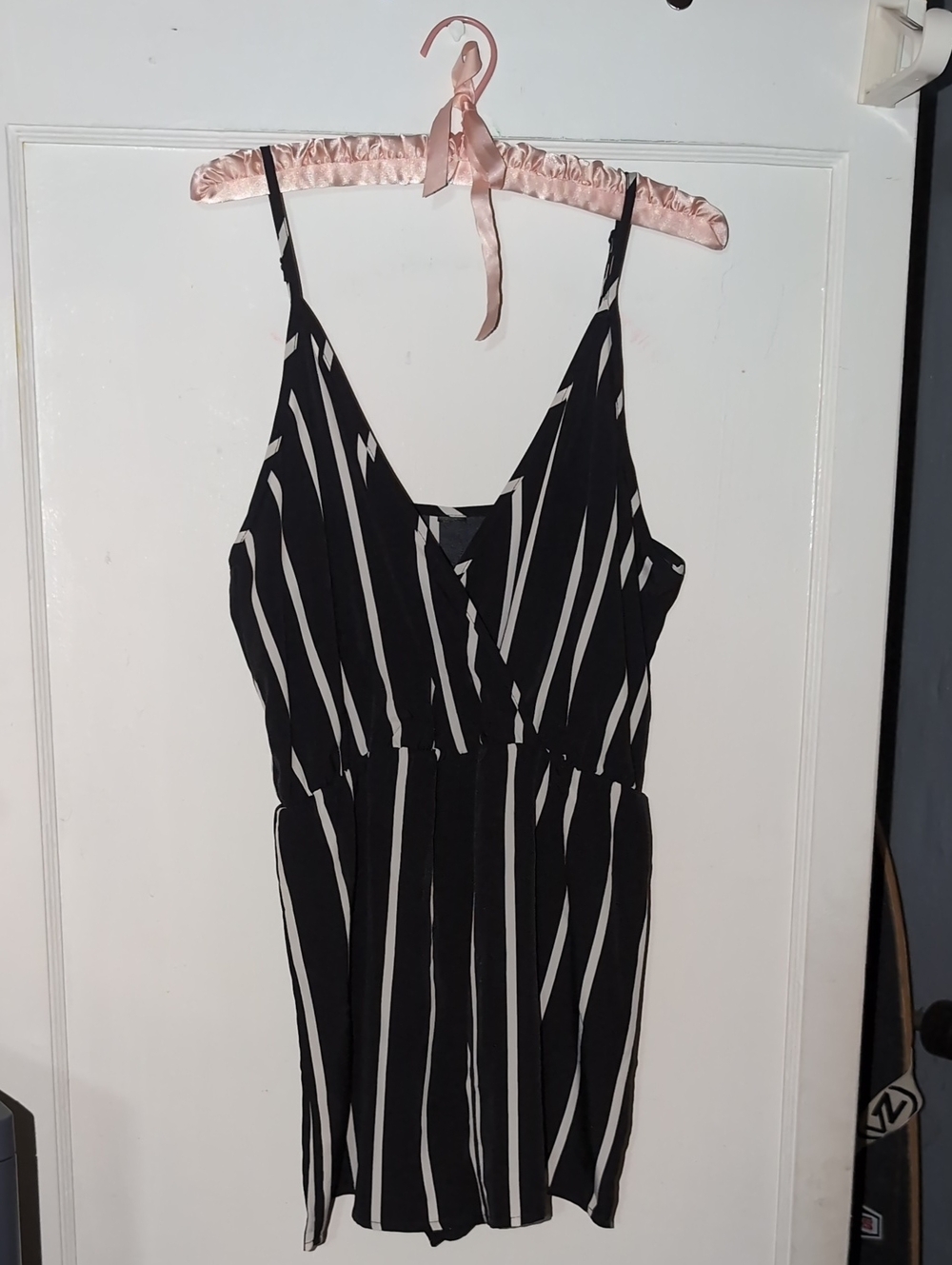 Black and White Striped Spaghetti Strap Romper